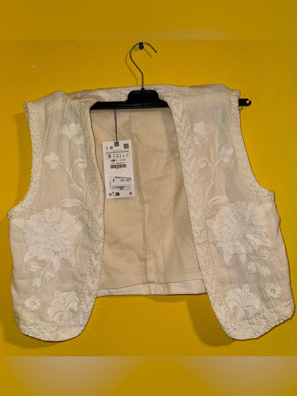Zara Cream Embroidered Linen Vest